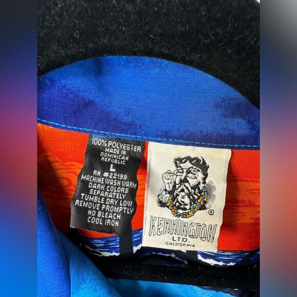 Kennington Hawaiian Shirt Mens Large Blue Sunset Palm Trees Short Sleeve - Picture 2 of 7